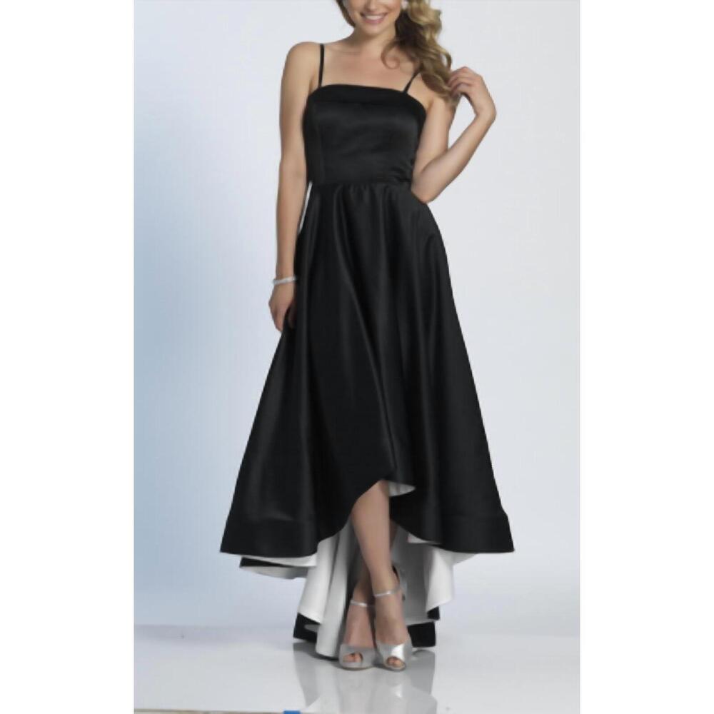 NEW DAVE & JOHNNY satin high low gown in blk/white